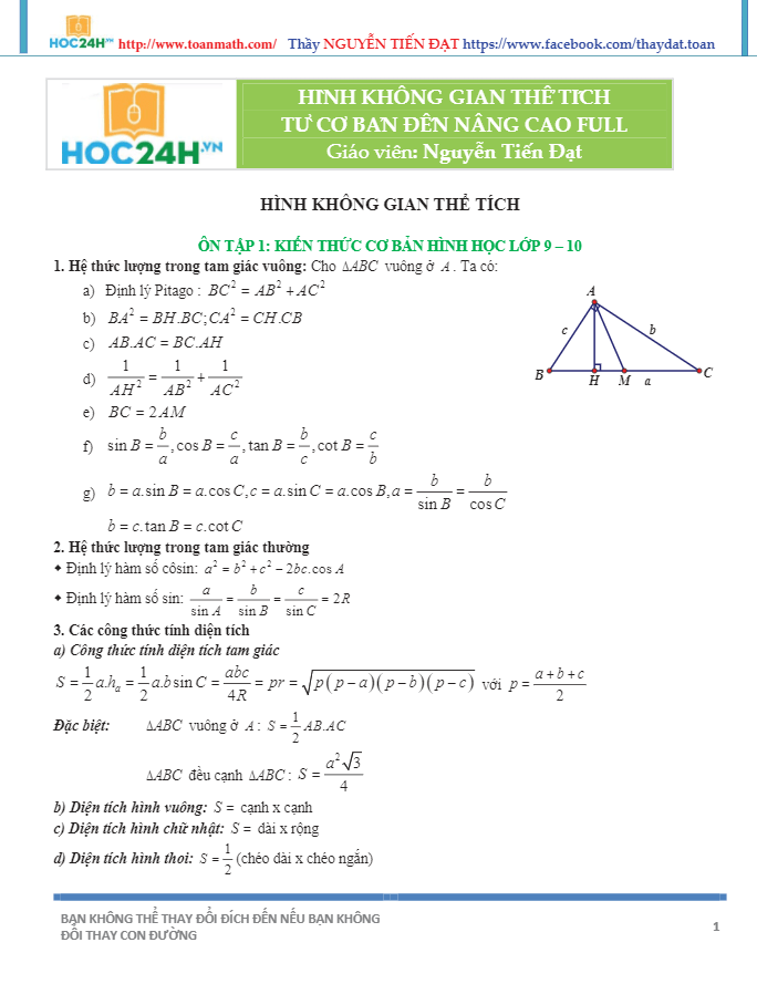 Hình không gian thể tích từ cơ bản đến nâng cao - Nguyễn Tiến Đạt